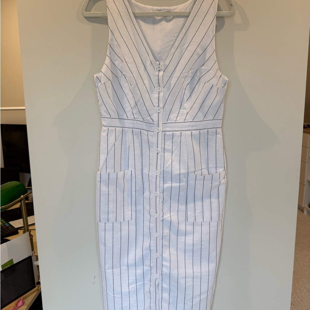BB Dakota White Midi Dress with Navy Pinstripes